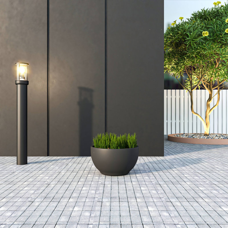 Rynley Modern Fiberstone and Clay Planter - Round Plant Pot with Drainage Holes for Indoor and Outdoor Home , Black