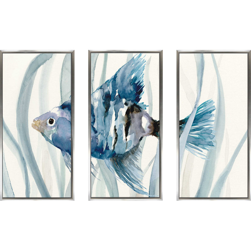 «Fish In Seagrass II» par Nan, reproduction de 3 pièces sur toile flottante, H 41,5 po x l 64,5 po x P 2 po