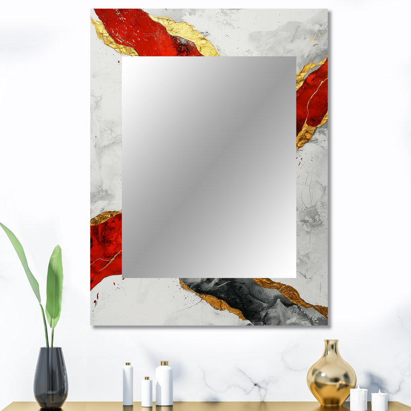 Fractal Volcano And Stone Energy III - Fractals Unique Mirror, Red Large Wall Mirror, Printed Metal Art, 40" x 30"