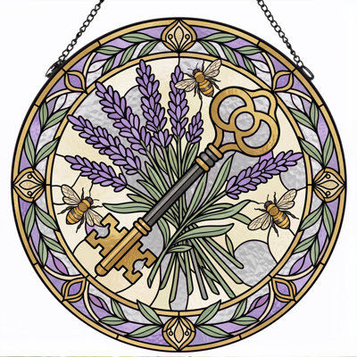 Lavender Key Stained Glass Window Panel，12"H