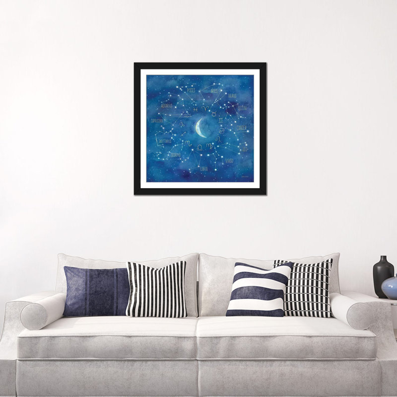 «Star Sign with Moon Square», impression sur toile tendue, H 16 po x l 16 po x P 1 po, Papier d'art encadré noir, Blanc