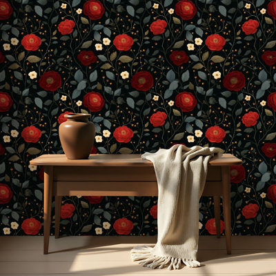 Papier peint auto-adhésif à motif floral gris anthracite auto-adhésif et amovible 17,7 po x 118 po (45 x 300 cm)