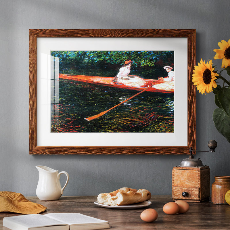 The Pink Skiff, Boating On The Ept, 1890, reproduction d'art encadrée, H 18 po x l 26 po x P 1,5 po, Érable