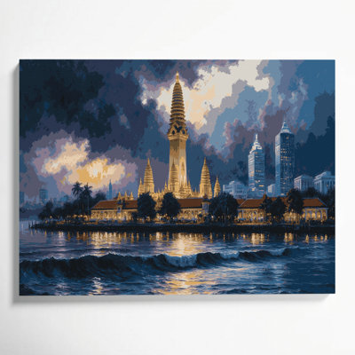 Art mural sur toile grise avec cités, Colombo