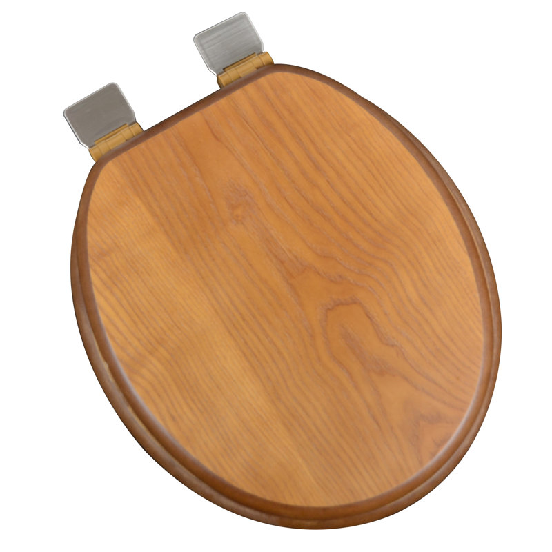 Round Toilet Seat and Lid, Dark Brown Oak, Brushed Nickel