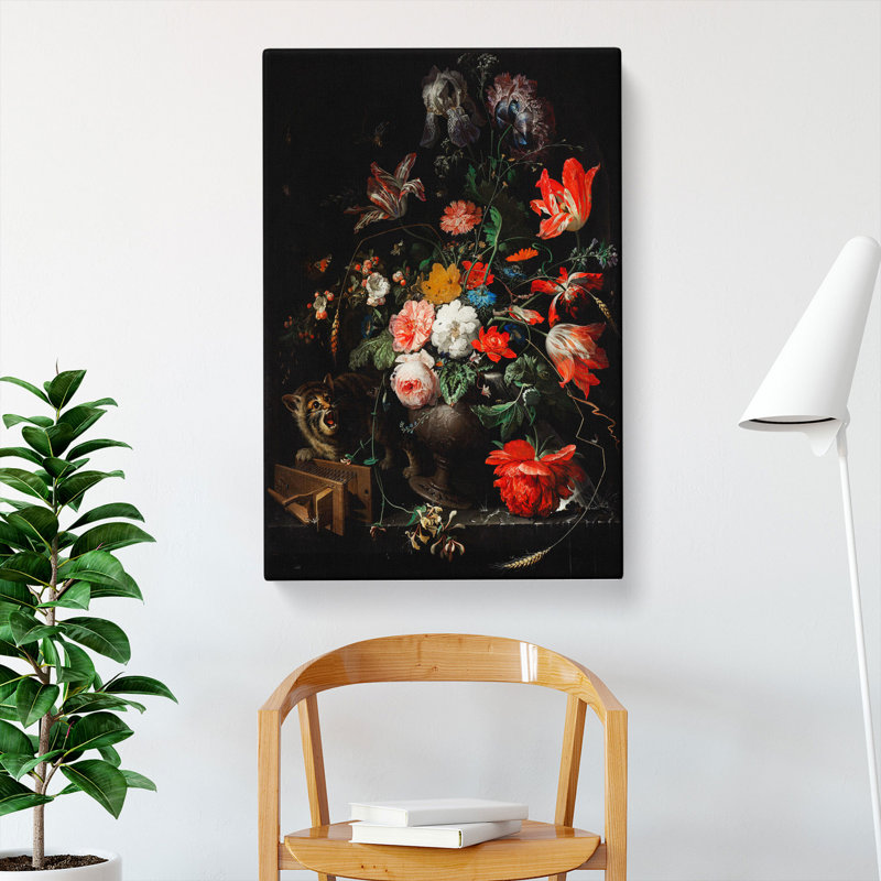 Cat And Flowers by Abraham Mignon - Wrapped Canvas Painting, 60cm H x 40cm W x 3cm D