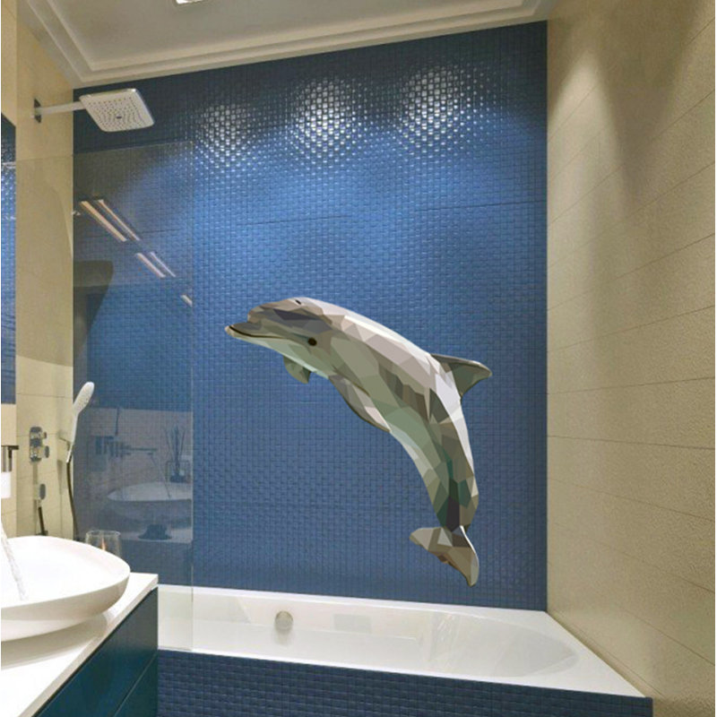 Décalcomanie murale dauphin polygonale, H 33 po x l 42 po