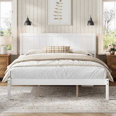 King Platform Bed Frame with Headboard , Wood Slat Support , No Box Spring Needed