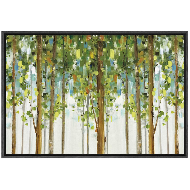 Forêt abstraite «Green Forest Trees Abstract Leaves» sur, Cadre flottant noir, H 24 po x l 36 po