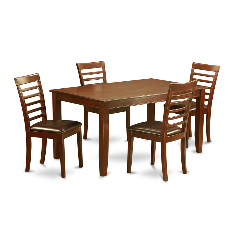 5 Piece Kitchen Table & Chairs Includes a Rectangle Dining Room Table and 4 Faux Leather Upholstered Dining Chairs, Mahogany