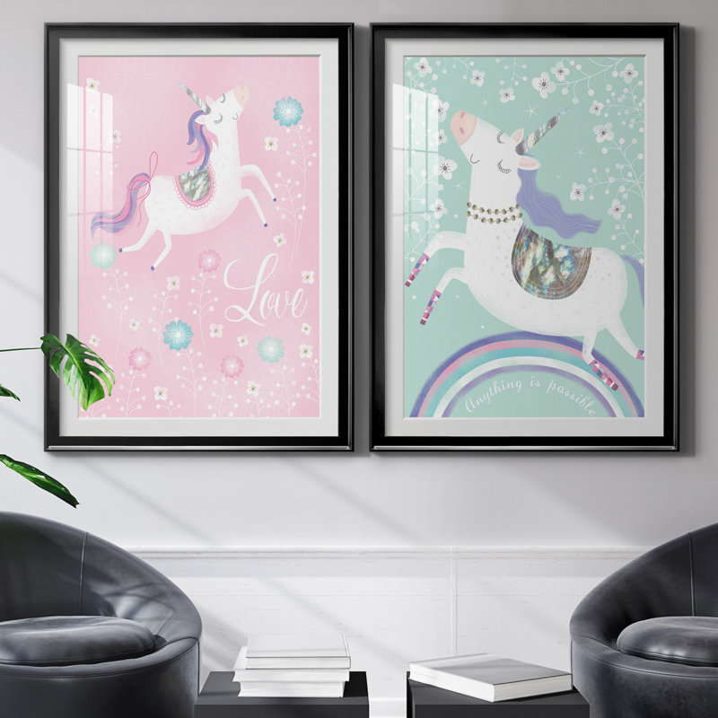 «Love Unicorn», ensemble de 2 impressions, H 31,5 po x l 47 po x P 1,5 po, Blanc, H 26,5 po x l 73 po x P 1,5 po