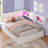 Full Size Corner Bed With Hydraulic Storage,Full Daybed With Bookcase And Charging Station,Lift Up Storage Bed Frame With Upholstered Headboard And Led Lights,Metal Platform Storage Bed,White-1105424868-1095588269