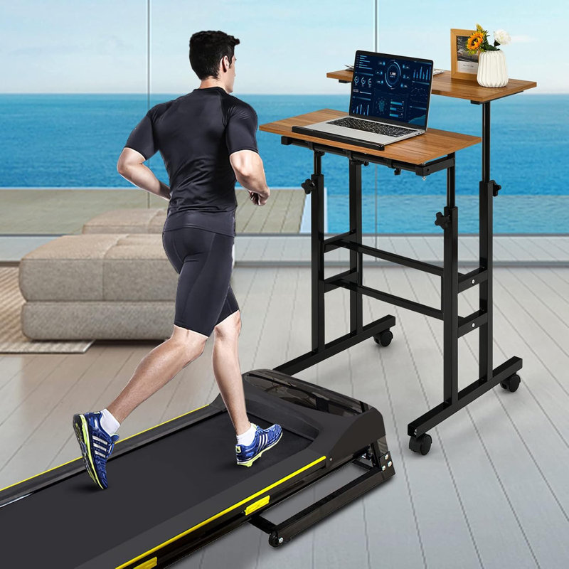 Mobile Standing Desk, Height Adjustable Rolling Laptop Cart W/Tilting Desktop For Standing Or Sitting, Lockable Casters, Home Office Computer Workstation For Small Spaces (Brown)