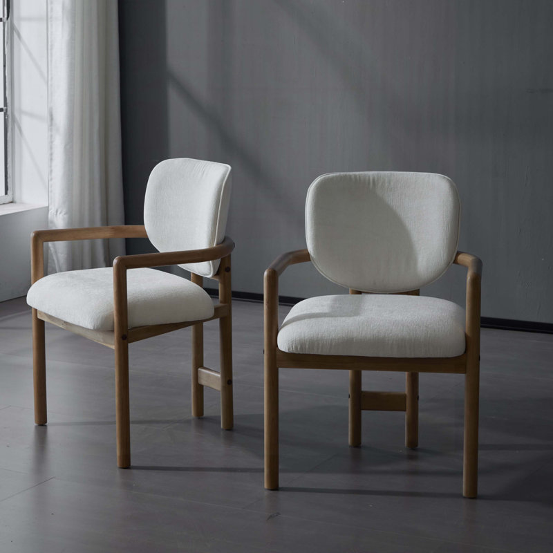 Ensemble de 2 chaises de salle à manger avec accoudoirs rembourrés et une capacité de poids de 300 lb., Blanc, Naturel