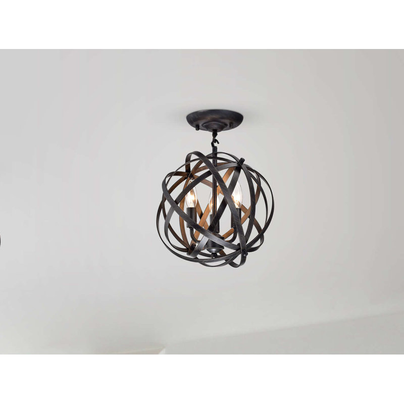 Vilnius 3 - Light 12.7" Antique Black Metal Globe Semi Flush Mount