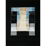 Hand Knotted Patchwork Area Rug in Black/Gray/Beige/Blue