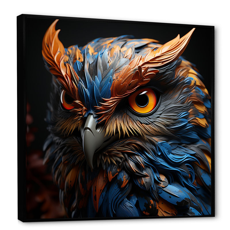 Portrait de chouettes sagesse II, Cadre flottant noir, H 24 po x l 24 po x P 1 po