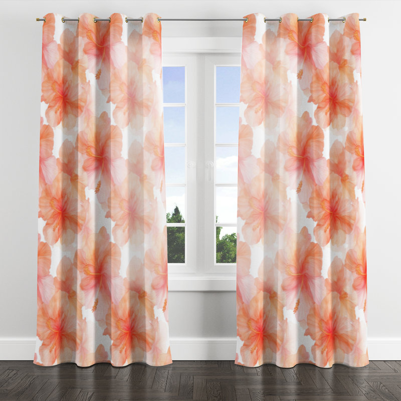 Rideaux Coastal pour chambre à coucher - Rideau à œillets floral Bahar - 1 panneau, L 52 po x L 95 po, Œillets dorés