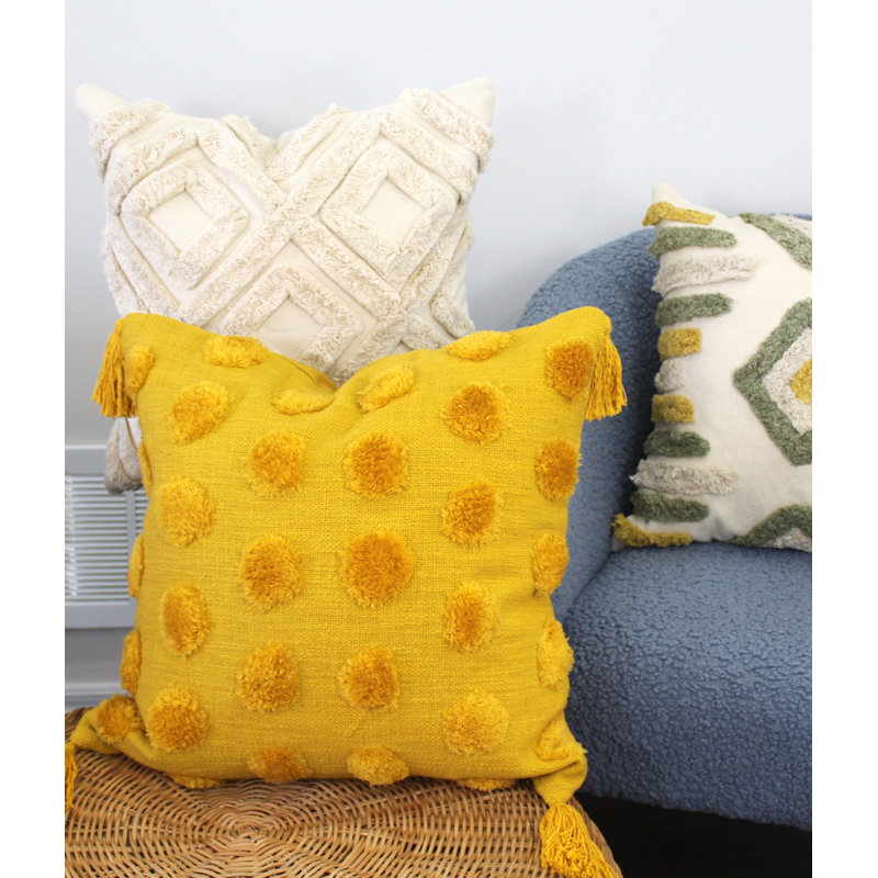 Housse de coussin 18 po x 18 po Boho, Moutarde