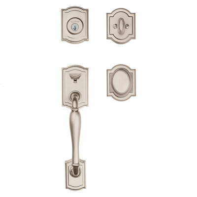 Prestige Wesley Handleset with Single Cylinder Deadbolt and Carnaby Door Knob and Rosette