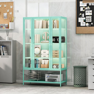 Vitrine en fer de 67,25 po de haut avec porte en verre et lumières DEL Armoire vitrée en acier pour objets de collection
