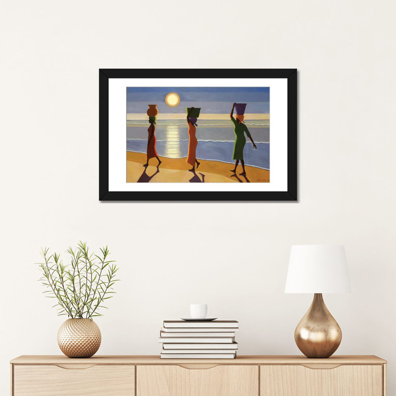 «By the Beach», impression sur toile, H 16 po x l 24 po x P 1 po, Papier d'art encadré noir, Blanc