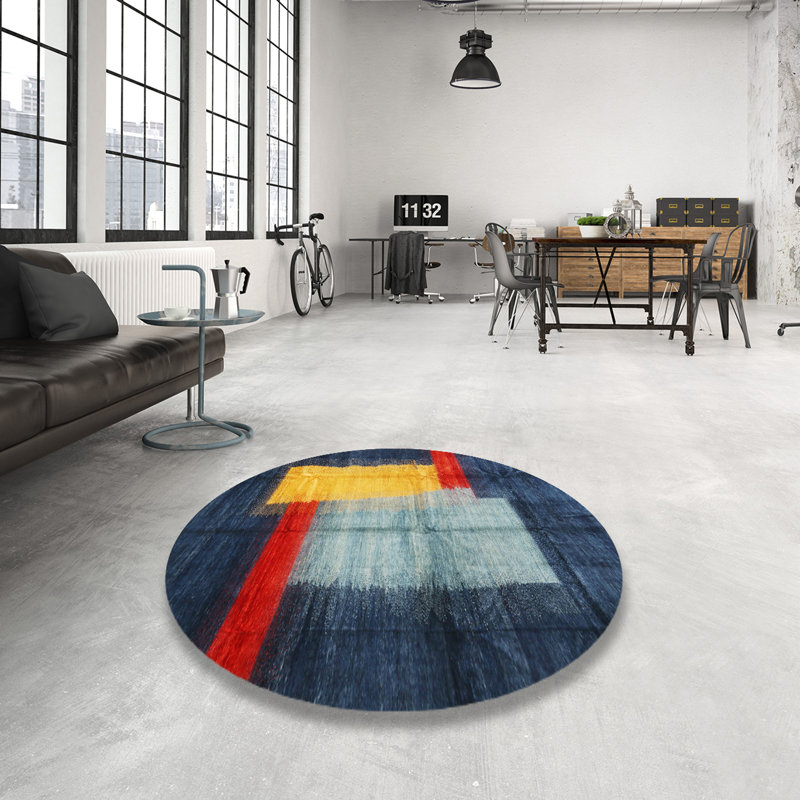 Tapis bleu / jaune / rouge Adalen, Rond 5 pi