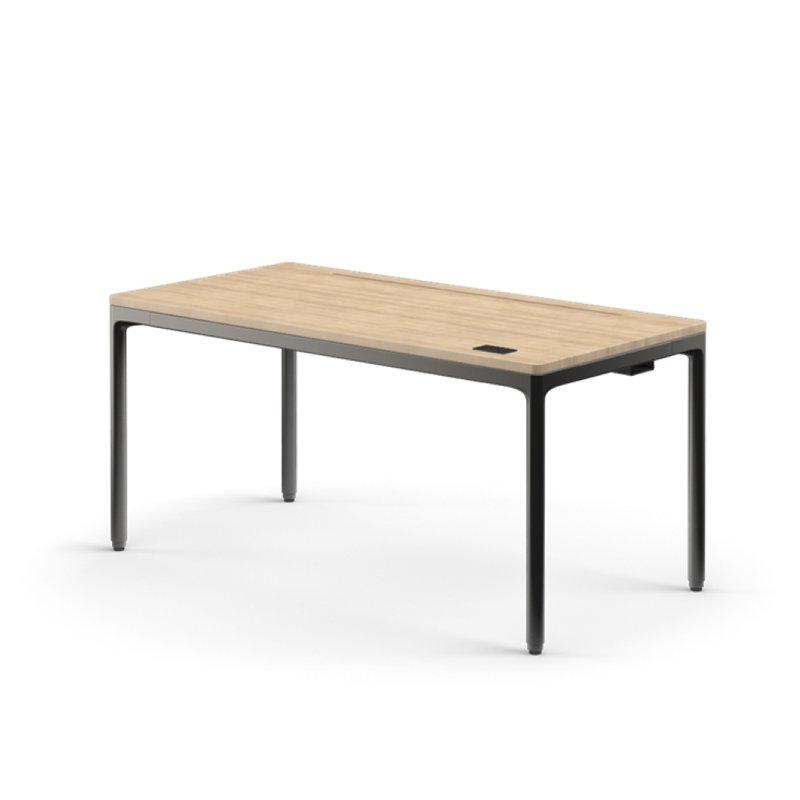 eFloat Quattro, 23 in. D x 58 in. W Sit-Stand Desk with Carbon Black Base, Carbon Black Painted Wood Top, and Black Salzburg Leather Cable Manager
