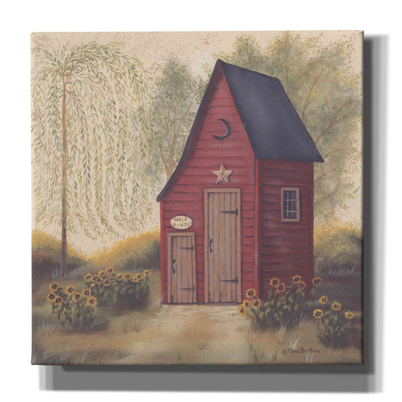«Folk Art Outhouse II» par Pam Britton, art mural sur toile, H 12 po x l 12 po x P 0,75 po