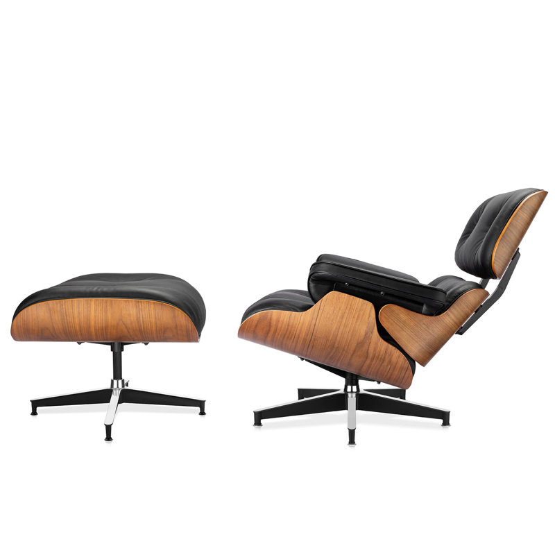 Genuine Leather Swivel Accent Chair with Ottoman