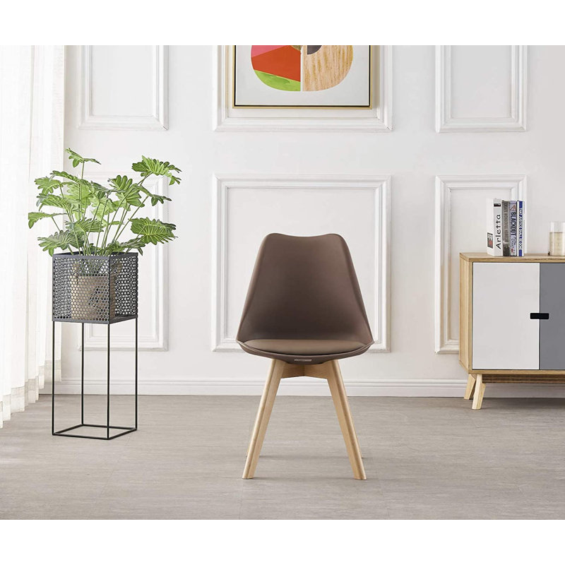 Thomasin Modern  Scandinavian Minimalist Dining Chairs with Faux Leather Cushions and Solid Wood Legs - Side Chair for Dining Room Kitchen Office