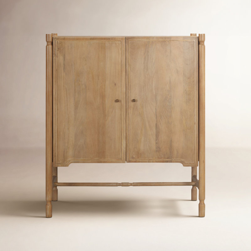 Bantam Light Brown Wood 2 Door Bar Cabinet, Light Brown
