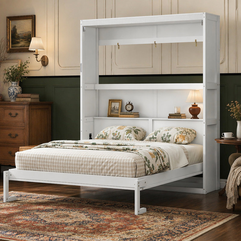 Lit escamotable, lit escamotable avec tablettes, Blanc
