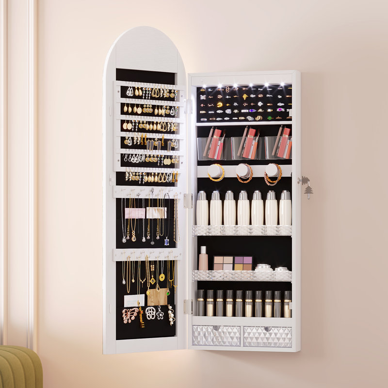 Armoire à bijoux murale 15,75 po avec miroir pleine longueur, Blanc