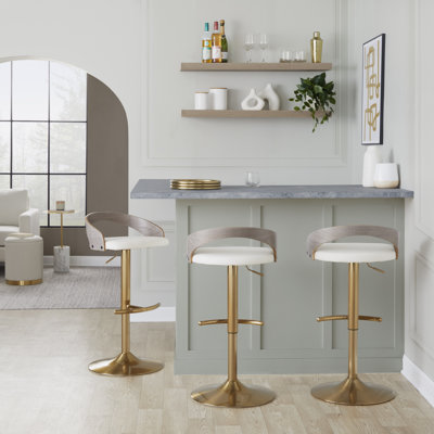 Laurenzio Adjustable Bar Stools with Rounded T Footrest (Set of 3)