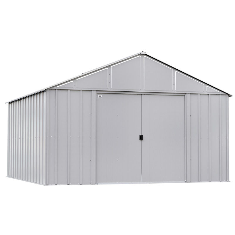 12 ft. W x 12 ft. D Galvanized Steel Storage Shed, Flute Gray
