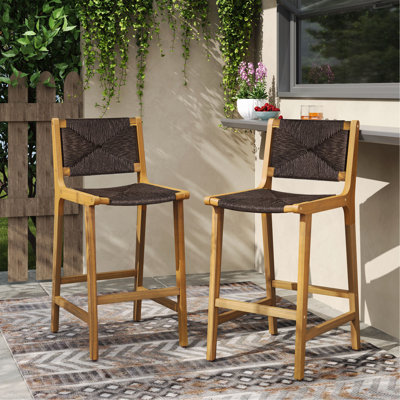 Acacia Wood Outdoor Armless Barstool- Teak
