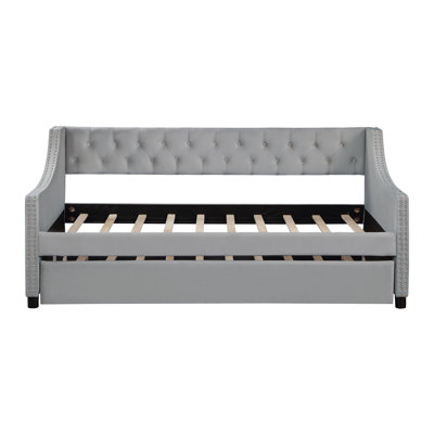 Upholstered Daybed with Trundle, Frame, Velvet