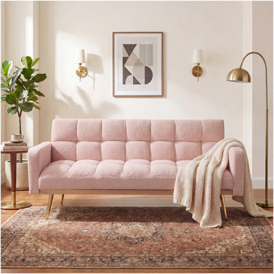 Canapé-lit réglable en molleton doux de 69 pouces rose, canapé multifonctionnel pour les petits espaces de la chambre à coucher du salon