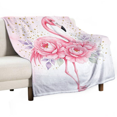 Jeté de flamant rose avec flanelle de luxe, couverture douce et chaude pour le canapé du salon