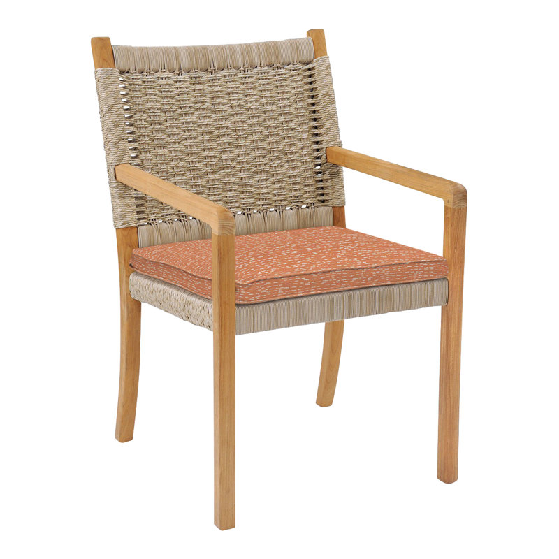Hudson Teak Patio Dining Chair with Cushion (Set of 2), Perigold Arigato Mango, Hudson Natural Cord