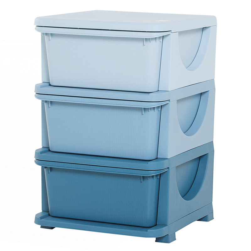 Commode à 3 niveaux, commode à tiroirs, rangement pour jouets, armoire d'appoint, Bleu