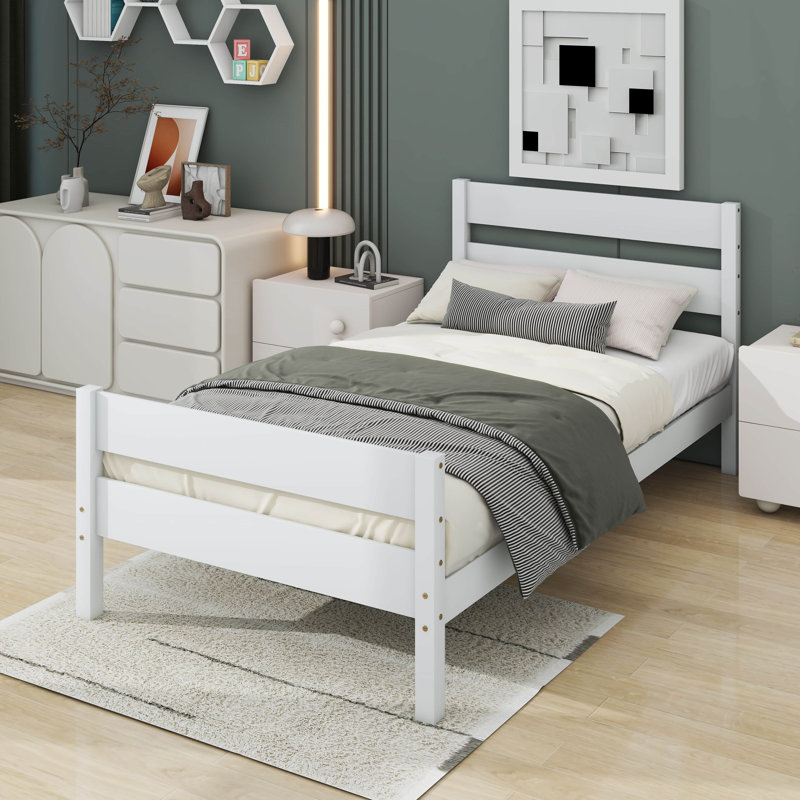 Cadre de lit simple en bois avec tête et pied de lit