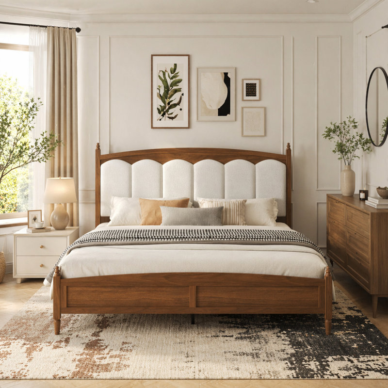 Platform Bed Frame with Upholstered Headboard, King