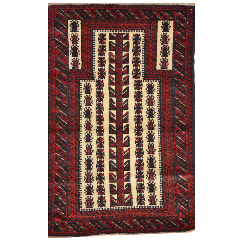 Tapis unique en laine noué à la main brun, rouge et ivoire des années 1990 de 2 pi 7 po x 4 pi 1 po