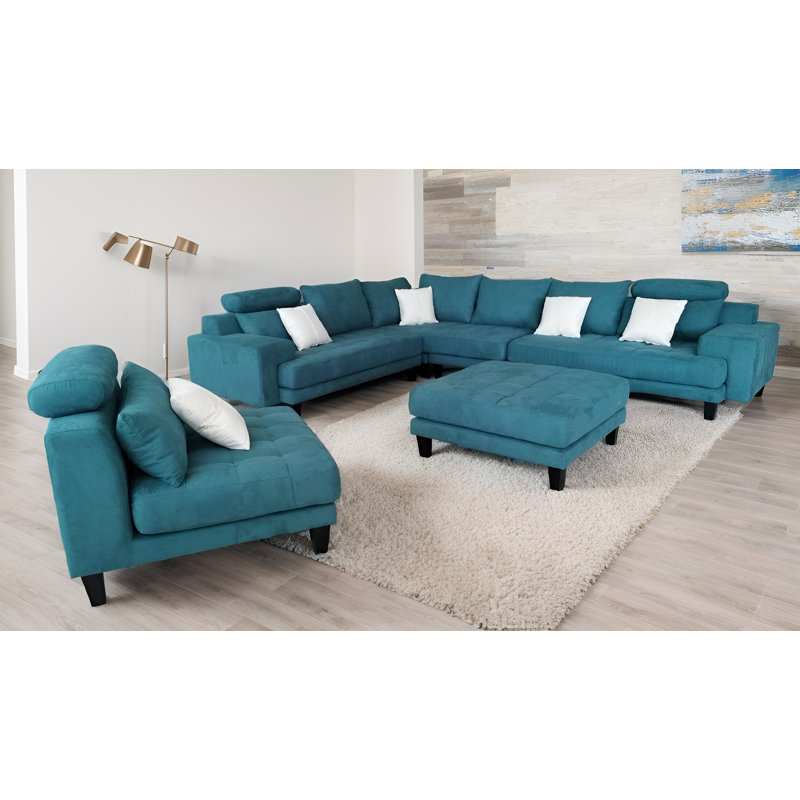Mandey Upholstered Sectional Reversible, Teal Microfiber/Microsuede
