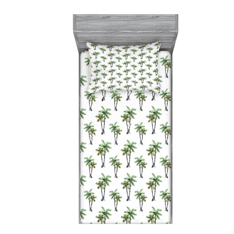Palm Tree Microfiber Fitted Sheet, Twin XL Fitted Sheet with 1 Pillowcase