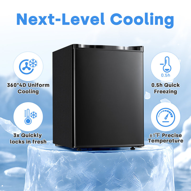 Congélateur vertical compact BacklD de 2,1 pi³ avec porte réversible, thermostat réglable à 7 modes, tablettes amovibles, poignée intégrée et faible niveau sonore.