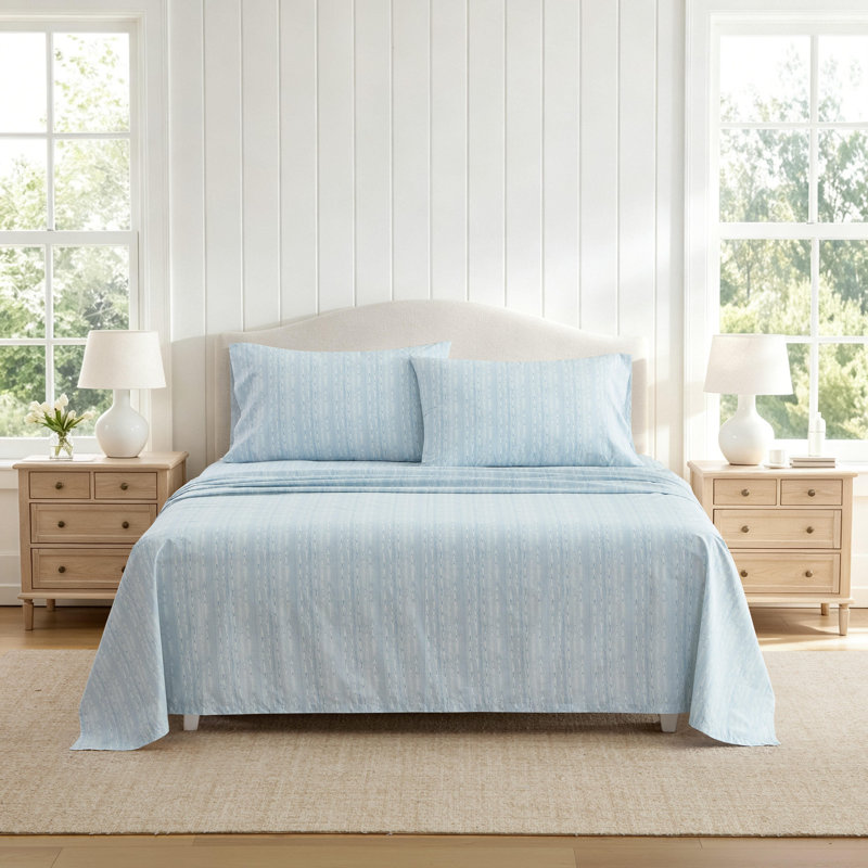 Ensemble de draps en coton Martha Stewart, Très grand lit, Bleu