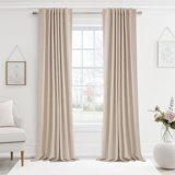 100% Blackout Linen Textured Curtains Solid Thermal Insulated  Drapes for Bedroom Living Room (50" Wide, 2 Panels Set)
